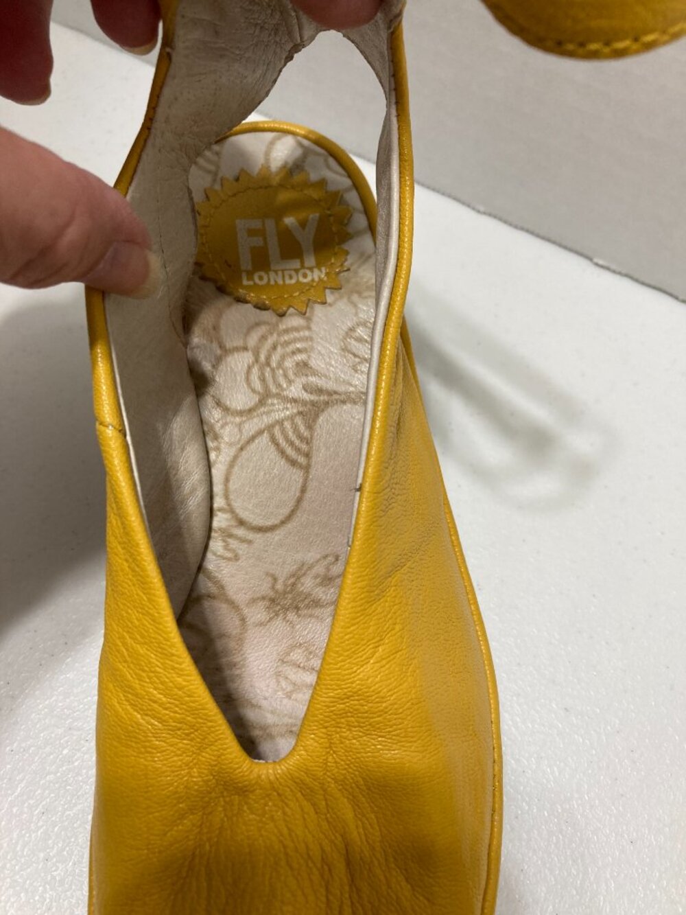Fly London Yala Wedge Sandals Yellow Leather Peep Toe Ankle Strap Size 36 - Picture 9 of 14